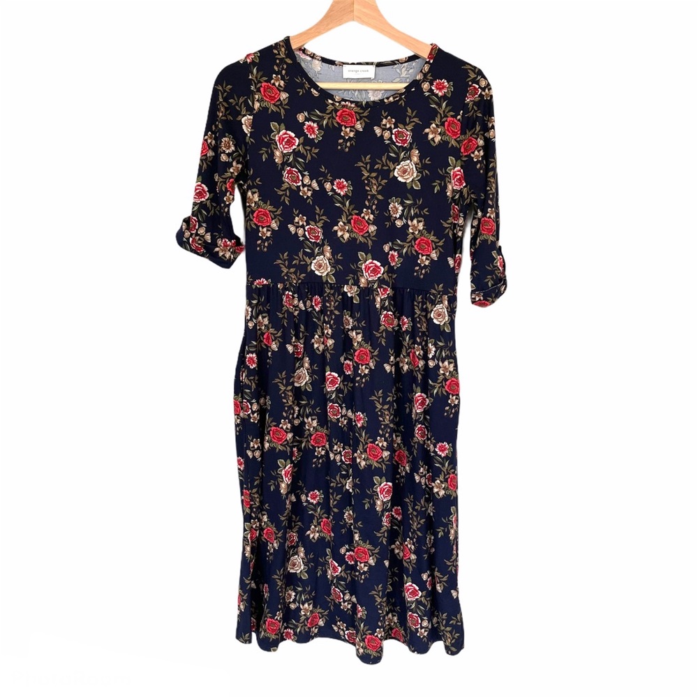 Orange Creek Los Angeles Navy Floral Midi Dress S